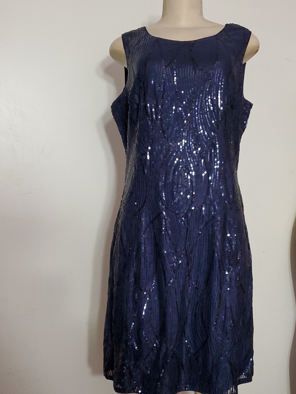 Grace Karin Navy Blue Sequin Sleeveless Midi Dress